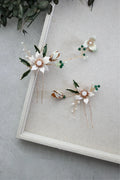Flower Leaf Hair Pin Clip Imitation Pearl Hairpin For Bride Women Party Gold Color Head Piece Wedding Accessories Bridal Jewelry