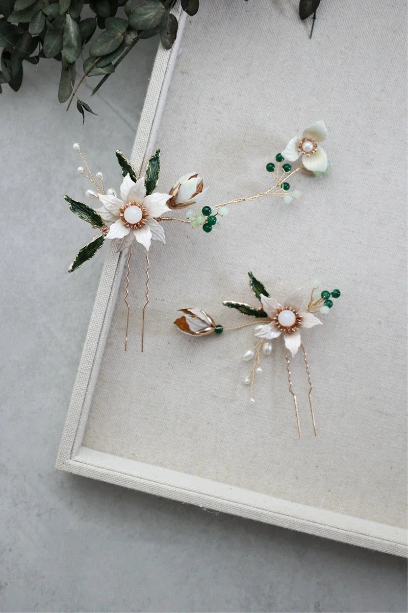 Flower Leaf Hair Pin Clip Imitation Pearl Hairpin For Bride Women Party Gold Color Head Piece Wedding Accessories Bridal Jewelry