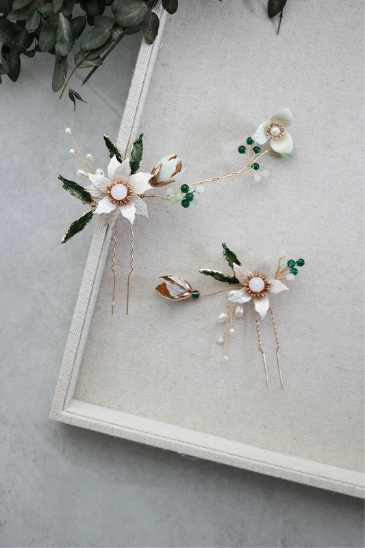 Flower Leaf Hair Pin Clip Imitation Pearl Hairpin For Bride Women Party Gold Color Head Piece Wedding Accessories Bridal Jewelry