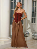 Vintage Off Shoulder Sleeveless Long Dresses Sexy Women Sheath Lace Up Patchwork Long Dress Elegant Summer For Vestidos