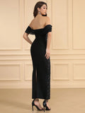 Spring Sexy Women's Pearl Design Bandage Dresses One Collar Shoulder Bodycon Bareback Long Dress Evening Party Vestidos