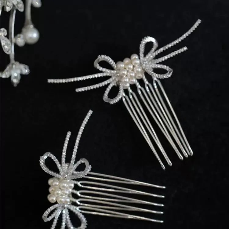 Silver Color Hair Pin Clip Pearl Crystal Head Piece For Bride Bridesmaids Hairpin Earrings Bridal Jewelry Wedding Accessories c