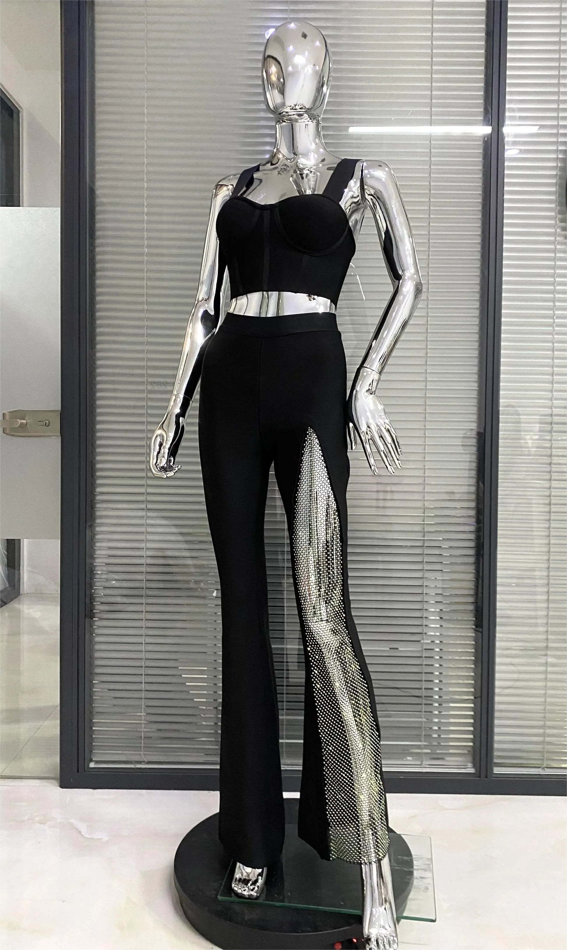 2023 Summer Women Sexy Tops Pants Set Bandage Fashion Shining Diamond Celebrate Nightclub Party Women's Set Wholesale