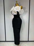 Women Sexy Off Shoulder Flower Diamonds Long Bodycon Bandage Dress Celebrity Elegant Evening Luxury Birthday Party Dresses