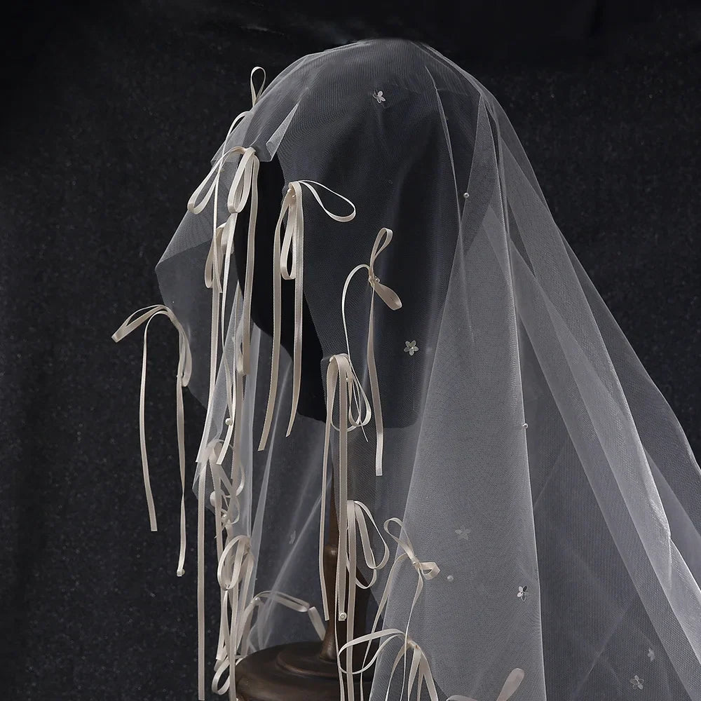 Short Bridal Veil Bowknot Flower Wedding Veils For Evening Dinner Party Dress Women Gift Hair Accessories Brides Jewelry