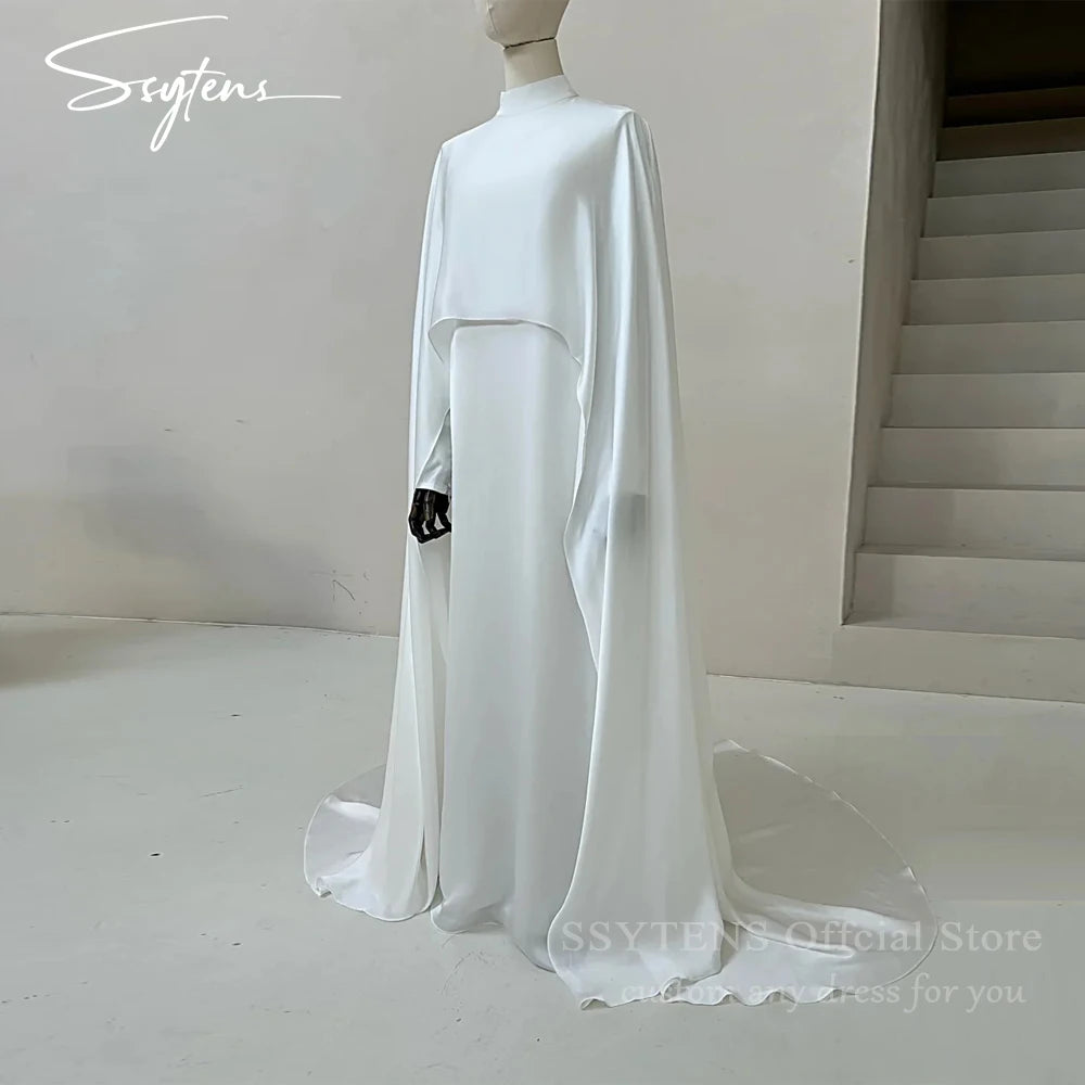 Modest Muslim Wedding Dresses High Neck Bride Dress Women Long Sleeves Customized White Civil Bride Bridal Gowns Ivory