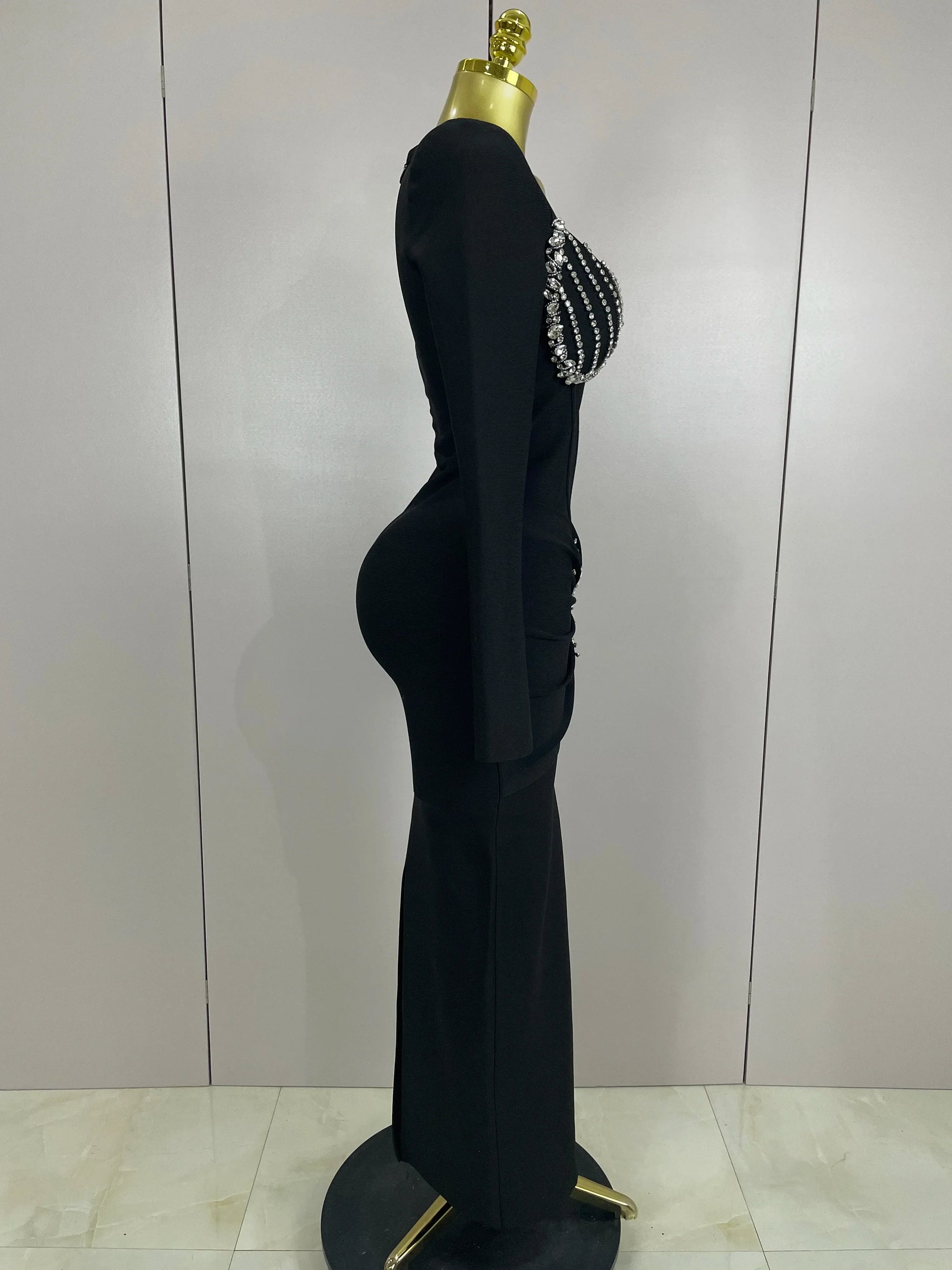Sexy Luxury Sparkly Beading Bandage Long Sleeve Bodycon Dress Women Celebrity Party Elegant Evening Club Pary Dresses