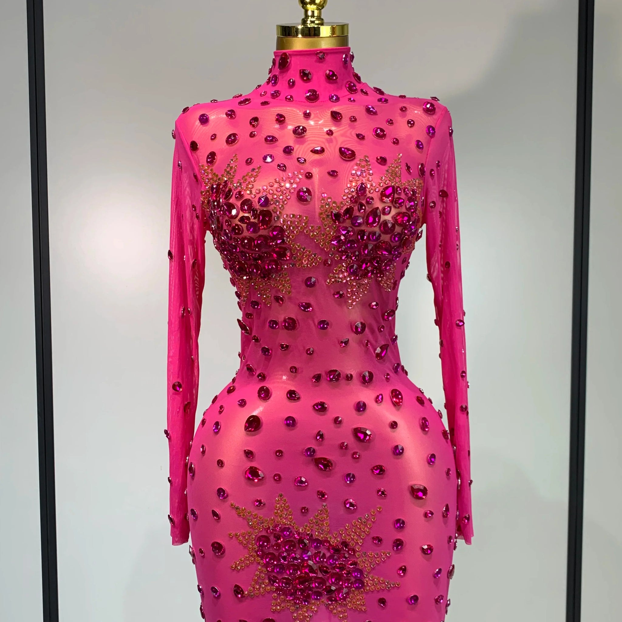 High Quality Sparkly Rhinestone Sexy Bodycon Dress New Fashion Nightclub Stage Outfit Luxury Birthday Party Dresses Rose Red