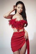 Sexy Women Shinning Sequins 2 Pieces Bodycon Mini Dress Fashion Celebrate Nightclub Party Bar Singer Performance Costume Red