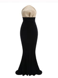 UpAvonu Elegant Strapless Patchwork Velvet Mermaid Long Dress Women Sexy Sleeveless Folds Slim Evening Runway Party Gown