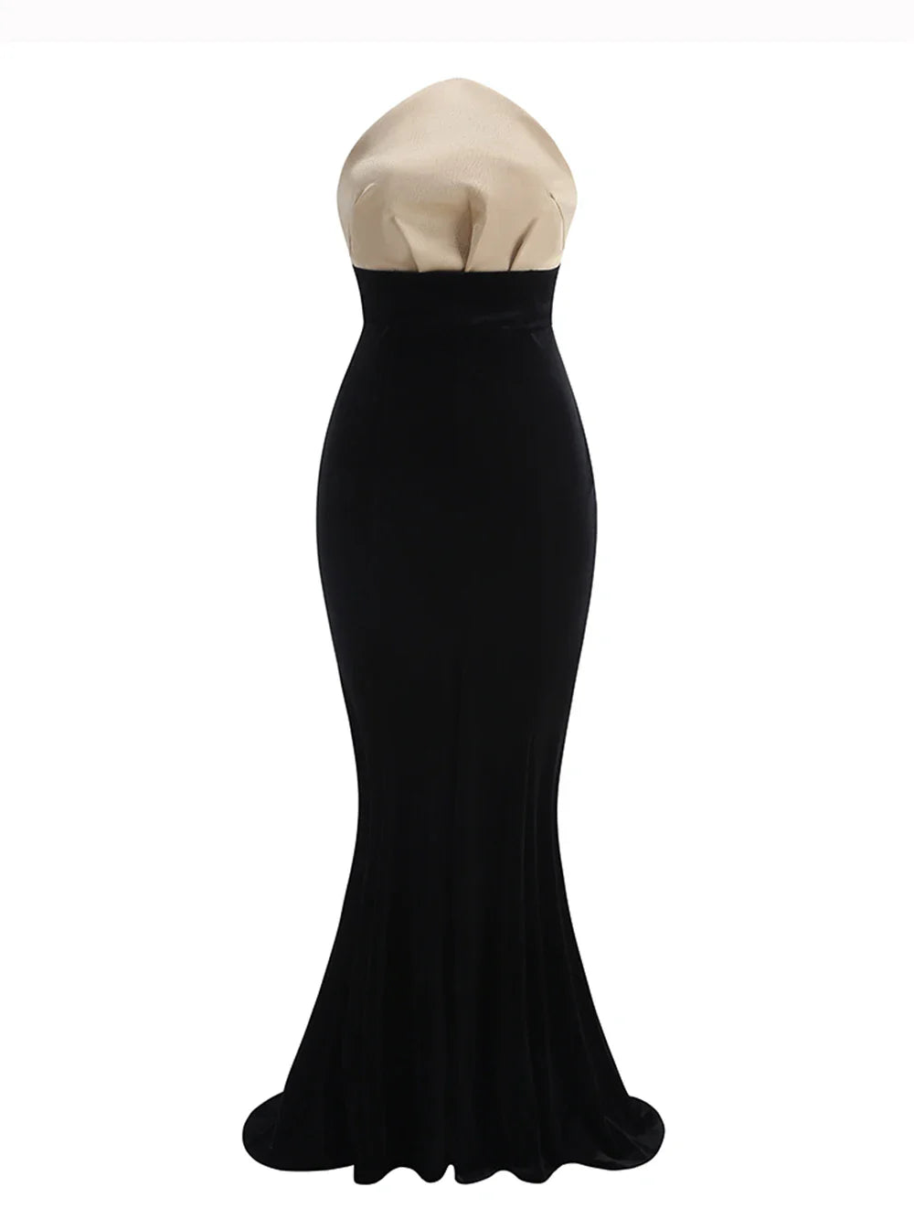 UpAvonu Elegant Strapless Patchwork Velvet Mermaid Long Dress Women Sexy Sleeveless Folds Slim Evening Runway Party Gown