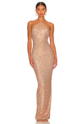 Shinning Sequins Women Sexy Halter Off the SHoulder Bodycon Slim Long Dress Fashion Celebrate Evening Party Cocktail Dress Champagne