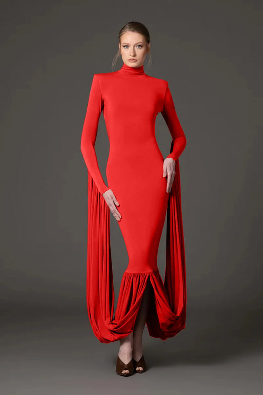 Red Women Long Sleeve Sexy Bodycon Long Dress Celebrate Evening Party Prom Fashion Cocktail Outfit High Quality