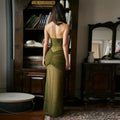 Armygreen Nude Color Women Sexy Strapless Sequins Bodycon Long Dress See Through Celebrate Nightclub Party Birthday Dress