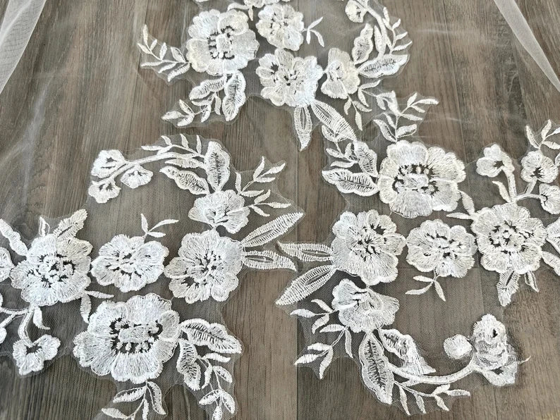 Floral Lace Applique Cathedral Bridal Veil 118 Inch Long Wedding Veil with Metal Comb for Brides