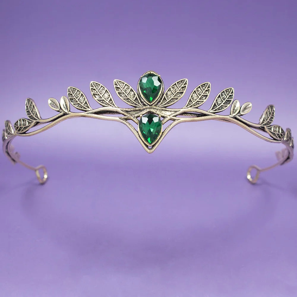 Baroque Vintage Fairy Crowns Tiaras Women Men Rhinestone Leaf Elf Tiara Costume Cosplay Hair Jewelry Crown Headwear Accessories as pic 1