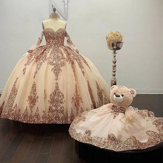 Luxury Sequin Quinceanera Dress Vestido Xv Anos Sweet 15 Birthday Party Gown Civil War Debutante Elegant Beaded Prom Customized Champagne
