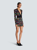 Women Long Sleeve Deep V-Neck Bodycon Mini Bandage Dress Jacquard Celebrate Evening Party Cocktail Dress Vestido