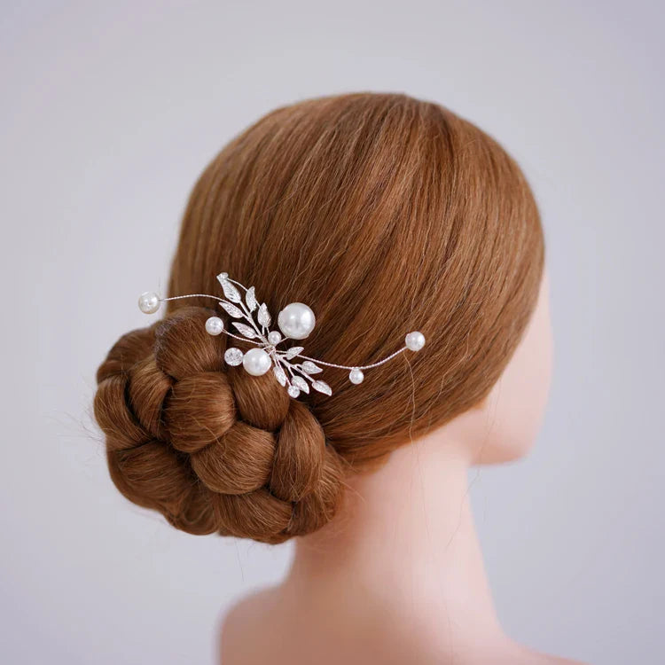 Rhinestones Pearl Hair Pin Clip Leaf Hairpin For Brides Women Gold Silver Color Head Piece Wedding Accessories Bridal Jewelry silver color