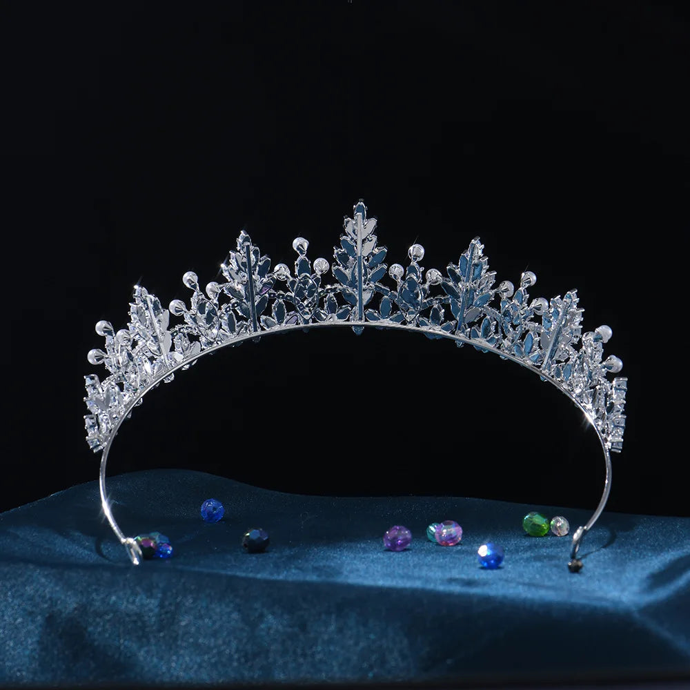 Pearl Cubic Zirconia Tiaras and Crowns CZ Zircon Headband Bride Princess Queen Headpiece Bridal Hair Jewelry Wedding Accessories