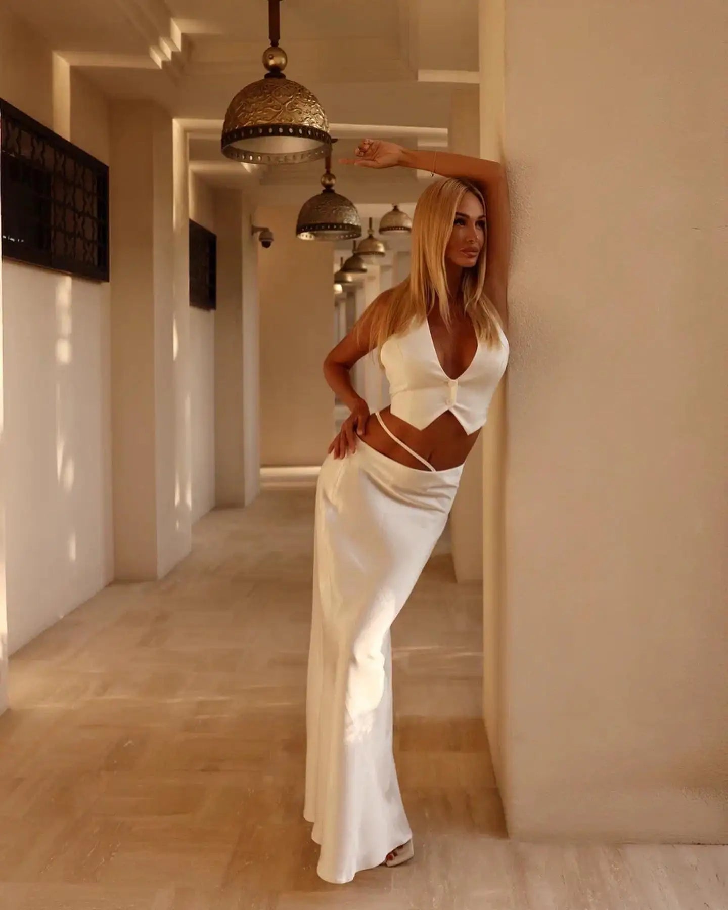 Women Celebrity Sexy Backless Halter Black White Summer Skirt Set 2024 Elegant Evening Club Party Outfits