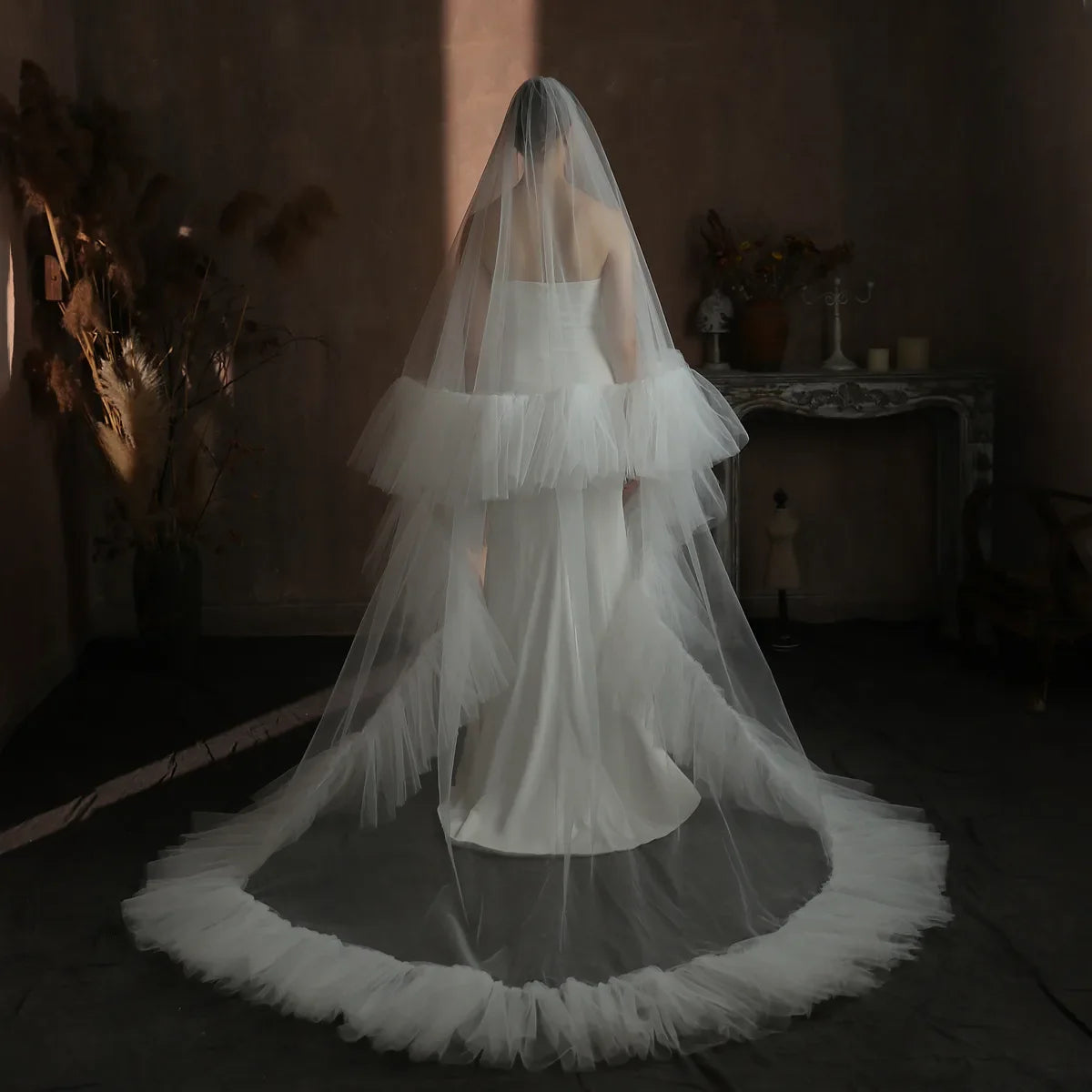 White Bridal Veil Long Lace Wedding Veils For Brides Evening Dinner Party Dress Women Girl Gifts Hair Accessories Jewelry a
