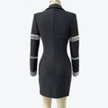 Fashion Black Color Women Long Sleeve Sexy V-Neck Bodycon Mini Bandage Dress Crystal Fashion Nightclub Party Outfit