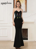 Elegant Women's 3D Decorative Fishtail Bandage Dress Strapless Sleeveless Bodycon Backless Long Dress Dinner Party Vestidos