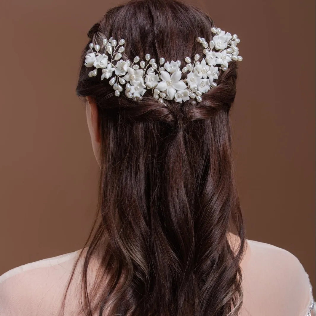 Flower Hair Combs For Wedding Bride Hair Accessories Pearl Bridal Hair Clips Hairpin For Women Wedding Hair Pieces Headdress