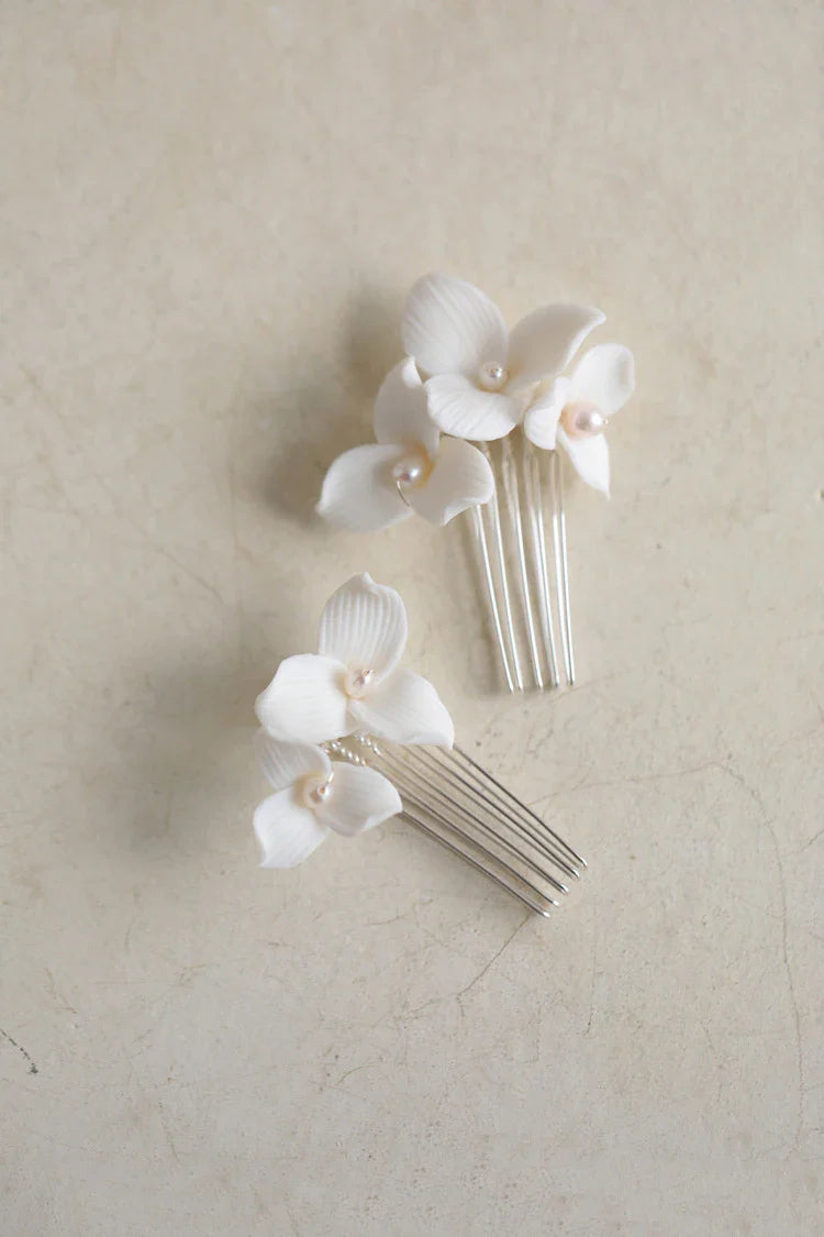 Porcelain Flower Hair Comb Pin Clip Silver Color Head Piece Brides Party Gift Flower Hairpins Wedding Accessories Bridal Jewelry b