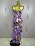Sexy Strapless Floral Sequin Long Dress Women Sequins Flower Backless Long Slim Dress Evening Party Runway Gown Dress
