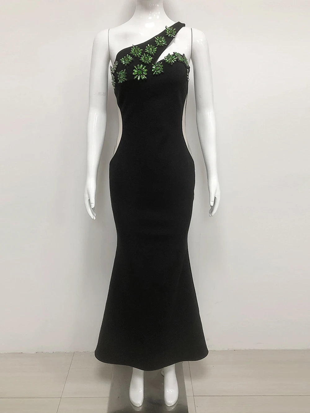 Shining Diamond Women Long Dresses Fashion One Shoulder Sleeveless Bandage Vestidos Female Bodycon Evening Cocktail Party Gowns