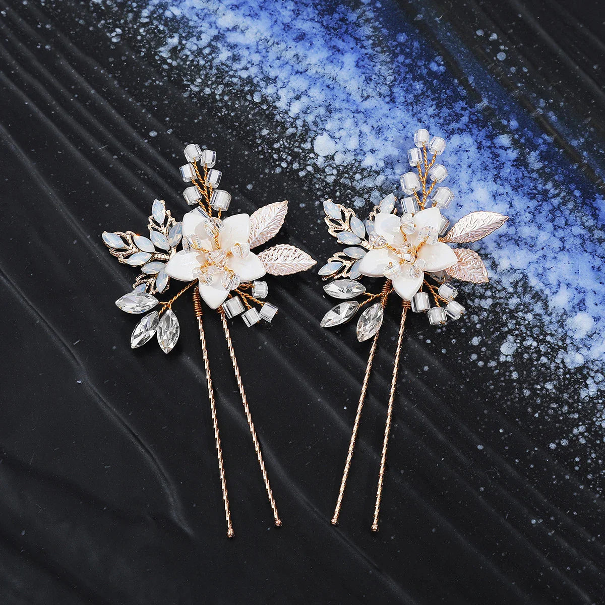 Wedding Accessories Vintage Gold Color Hair Pin Clip Opal Head Piece For Brides Women Crystal Rhinestones Hairpin Bridal Jewelry