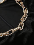Elegant Diamond Chain High Waist hollow out Velvet Long Dress Women Sleeveless Shoulder Pad Dresses Female Evening Dresses Lady