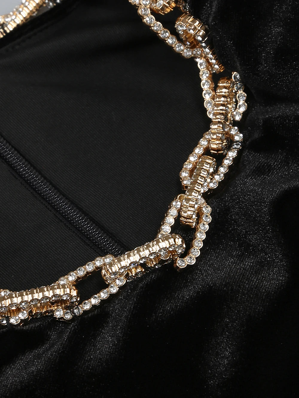 Elegant Diamond Chain High Waist hollow out Velvet Long Dress Women Sleeveless Shoulder Pad Dresses Female Evening Dresses Lady