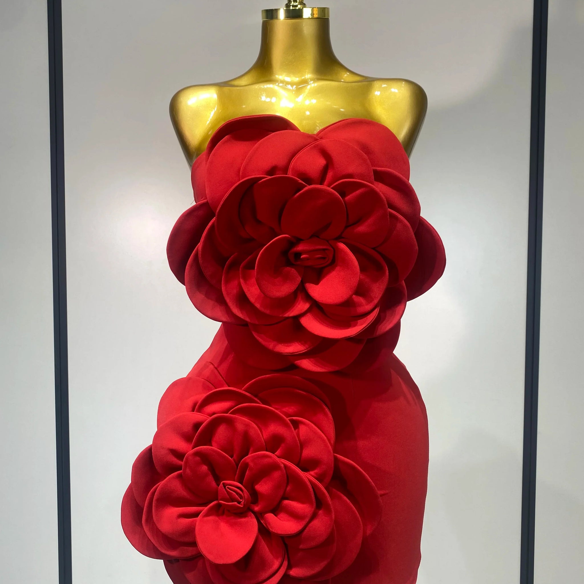 Women Sexy Strapless Backless Flower Red Mini Bodycon Dress Celebirty Elegant Evening Club Party Luxury Birthday Dresses Red