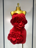 Women Sexy Strapless Backless Flower Black Mini Bodycon Dress Celebrity Elegant Evening Club Party Outfit Birthday Dresses Red