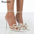 2024 New design Crystal Beads Bowknot Women Sandals Fashion Clear PVC Ankle Strap Gladiator sandals Summer Party Prom Shoes