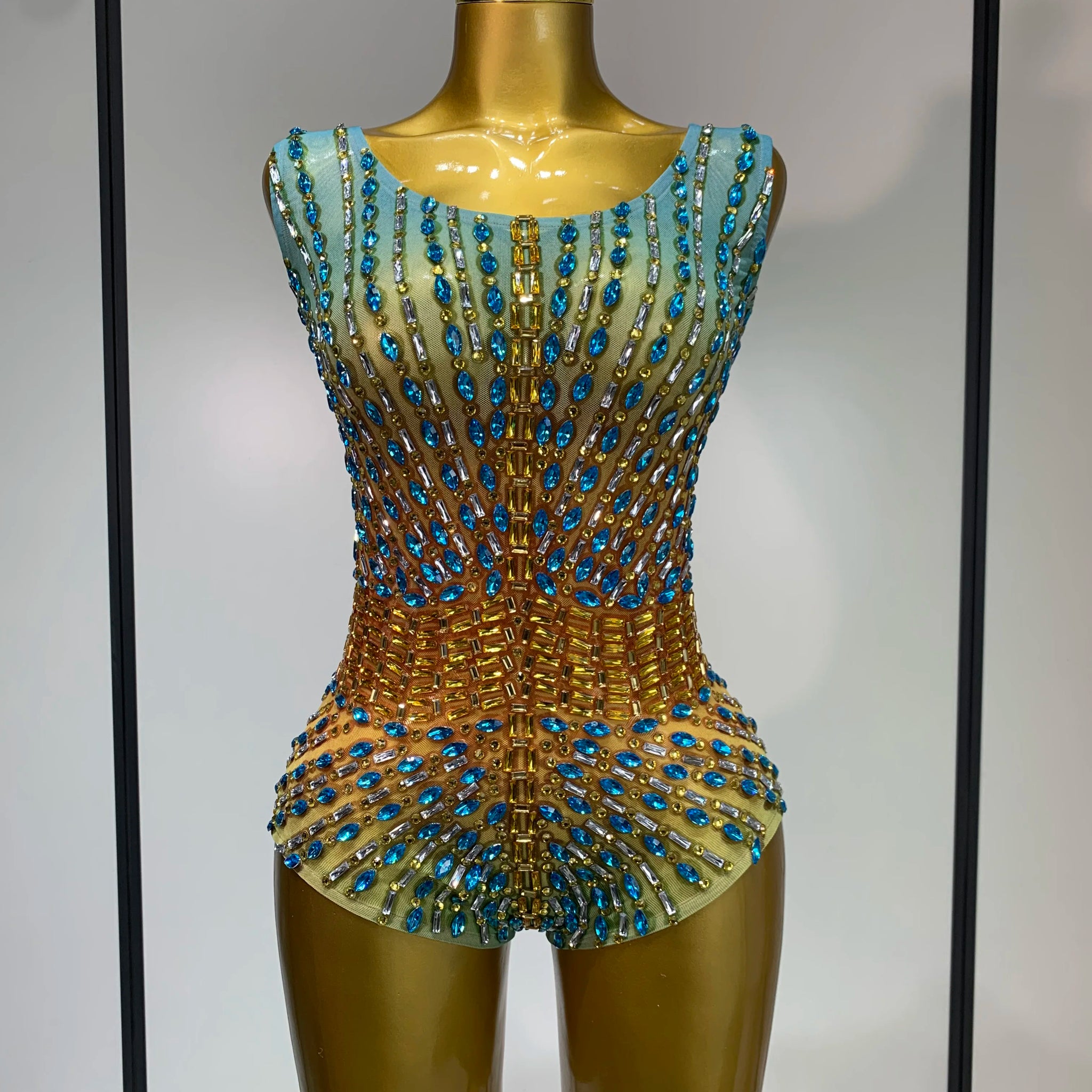 Shining Rhinestones Bodysuit Women's Birthday Celebrate Evening Party Outfit DS Bar Show Wear Singer Dancer Performance Costume MULTI