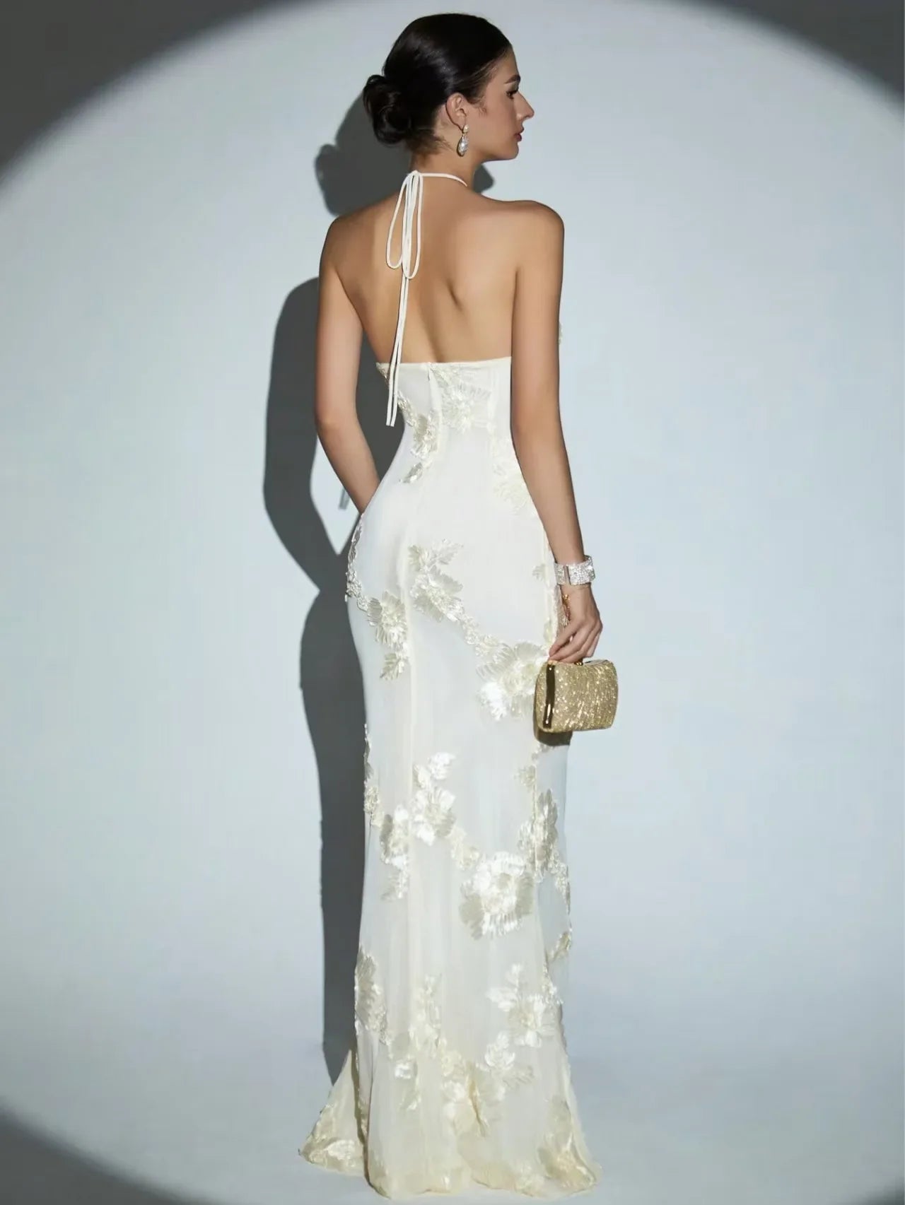 Women Sexy Halter Off the Shoulder Embroidery Bodycon Long Dress Elegant Evening Party Birthday Cocktail Outfit
