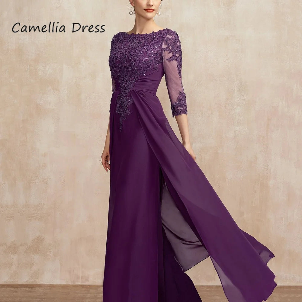 Elegant Formal Mother Of The Bride Dress Sheath Appliques Chiffon New Wedding Party Gown שמלה סקסית לארוע לערב אמא של כלה