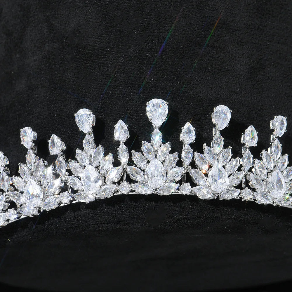 AAA Zircon Tiaras and Crowns CZ Zirconia Diadem Bride Princess Queen Gold Color Headband Wedding Accessories Bridal Hair Jewelry