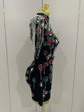 Sexy Sparkle Multicolor Rhinestones Black Velvet Gloves Slit Short Dress Women Evening Birthday Party Club Stage Costume