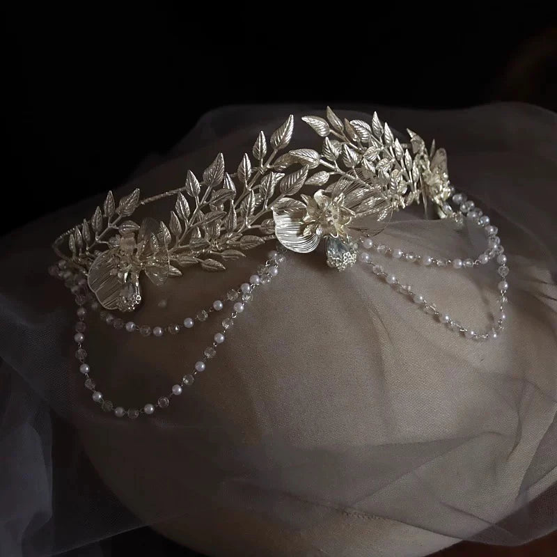Silver Color Headband Tiara Hairband Bride Bridesmaids Flower Leaf Headpiece Headwear Wedding Accessories Bridal Hair Jewelry a