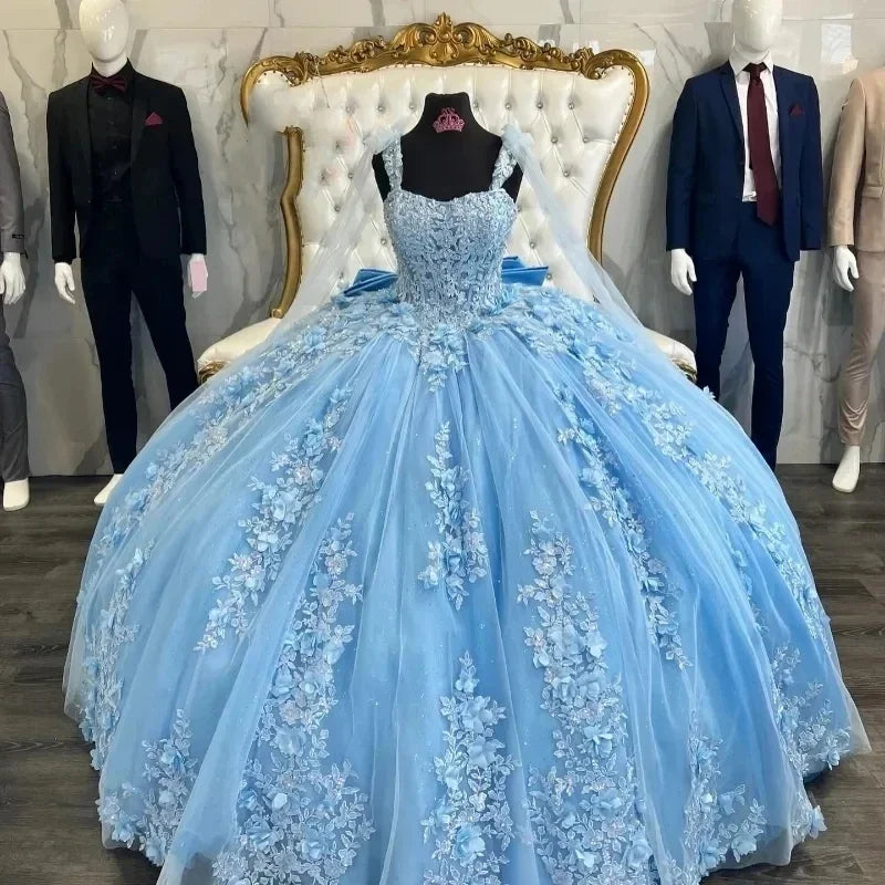 Customize Glittering Quinceanera Dresses Big Bow Vestidos De 15 Anos Luxury Lace Birthday Princess Party Vestidos de quinceañera Blue