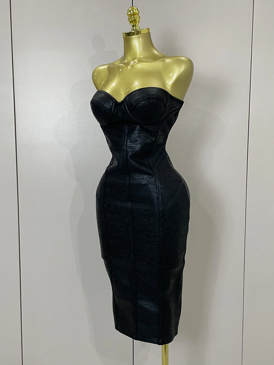 Sexy Strapless Gold Black Foil Color Bodycon Bandage Dress Women Fashion Celebrate Evening Party Luxury Birthday Dresses