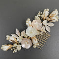 Vintage Gold Color Hair Combs Pin Clip Pearl Porcelain Flower Head Pieces For Brides Hairpins Wedding Accessories Bridal Jewelry