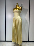 Women Sexy Strap Chain Sleeveless Long Dress Fashion Slimming Hundred Fold Dresses Elegant Evening Party Wedding Guest Gowns