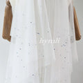 Ivory Tulle Wedding Veil with Blue Rhinestones, 2 Tier Blusher Bridal Veil, Off-White Ivory
