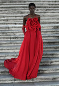 Red Color Women Sexy Strap Sleeveless Florals Loose Floor-Length Dress Celebrate Evening Party Wedding Mermaid Dress Red